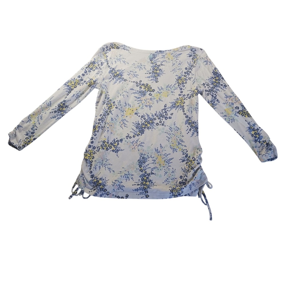 T by Talbots Floral Knit Top S Ruched Drawstring Sides Cottagecore Ruched Sleeve